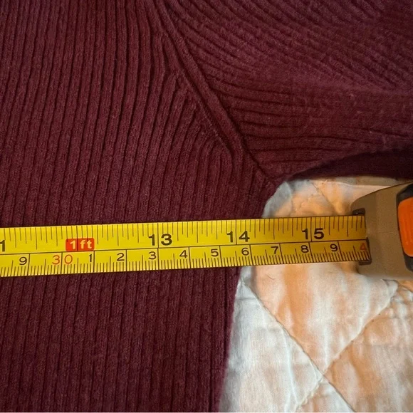 Abercrombie Burgundy Ribbed Long Sleeve Sweater Dress Collared Knit Bodycon - Picture 6 of 9